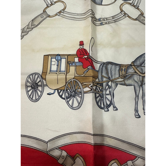 Women's Celine White Red Horse Print Silk Scarf One Size - Picture 3 of 4